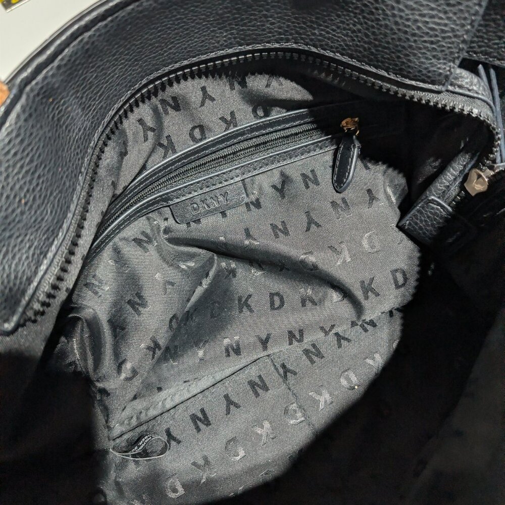 DKNY Black/White Faux Leather Tote/Crossbody - Picture 3 of 5